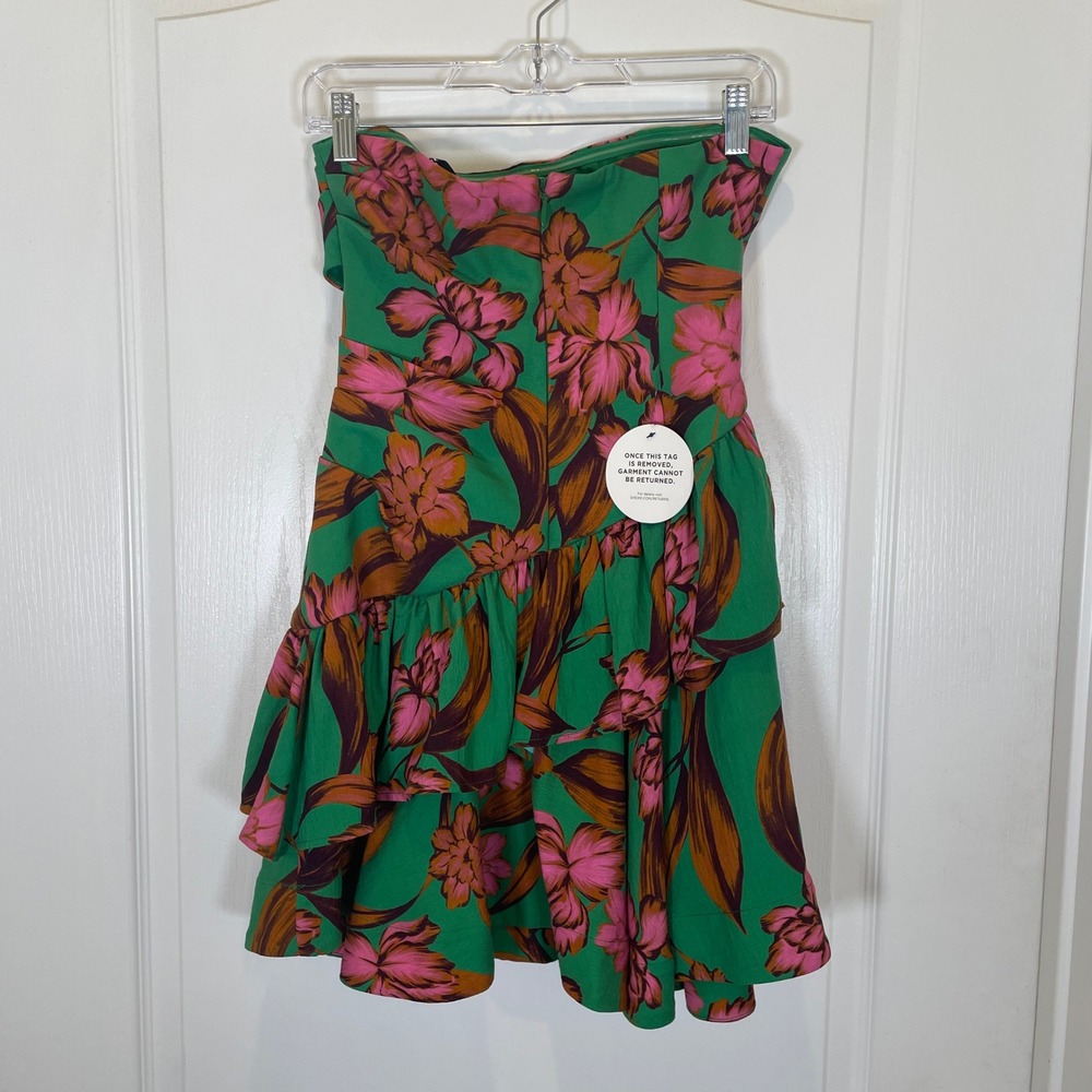 SHEIKE Bella Mini Dress Green Pink Floral Strapless Cutout Ruffle NWT Size 8 - Picture 7 of 7